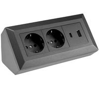 Bloque de enchufes de esquina Toma de contacto de protección de 2 vías USB-A USB-C PD antracita