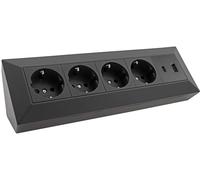 Bloque de enchufes de esquina, toma múltiple de 4 vías, 230V, con USB-A, USB-C, PD, para oficina, cocina, taller, negro