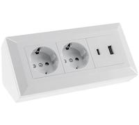 Bloque de enchufes Toma de esquina Toma de contacto de protección de 2 vías USB-A USB-C PD blanco