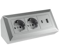 Bloque de enchufe de 2 veces, USB-A+C, plata 4250416339409