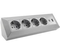 Bloque de enchufes Toma de esquina Toma de contacto de protección de 4 vías USB-A USB-C PD gris plateado