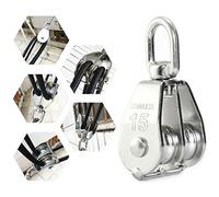 Bloque de polea, rodillo de polea giratorio doble M15, aparejo de polea de acero inoxidable de 3 piezas para levantador de cuerda de elevación de barco yate