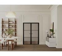 Bloque de puerta doble reversible de aluminio y vidrio ahumado - 2 x Alt. 204 x An. 83 cm - Negro - MASERU