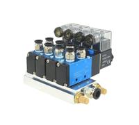 Bloque de válvula magnética solenoide neumático 4V210-08, Base de ajuste de silenciador, estaciones de colector multidireccional, manguera de 12/24V 110/220V 6mm 8mm(8mm-6mm 3 Stations,DC24V)