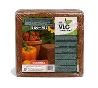 Bloque Fibra de Coco 5kg - 70L - Un Sustrato Natural VLC horticultura, Ideal para Terrarios, Plantas, Cactus y Bonsái - Rico en Nutrientes