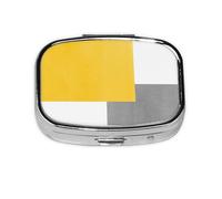 Bloque geométrico amarillo, gris y blanco, pastillero con 2 compartimentos, organizador portátil