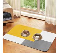 Bloque geométrico Amarillo, Gris y Blanco,Tapete para Comida de Mascotas, manteles Individuales de Cuero sintético para Gatos y Perros,30x45cm