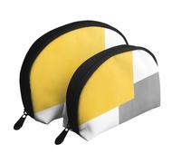 Bloque Geométrico Blanco Gris Amarillo, Bolsa de Maquillaje de Concha, Monedero pequeño para Mujer, Bolsa de artículos de tocador, Bolsa de cosméticos, 2 Piezas