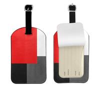 Bloque geométrico rojo, gris, negro y blanco,Etiquetas de equipaje de cuero sintético con nombre, etiquetas de viaje duraderas, 2 unidades