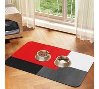Bloque geométrico Rojo, Gris, Negro y Blanco,Tapete para Comida de Mascotas, manteles Individuales de Cuero sintético para Gatos y Perros,30x45cm