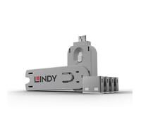 Bloqueador de puerto Lindy 40454 USB-A Kit 4 bloqueadores y 1 llave blanco ABS