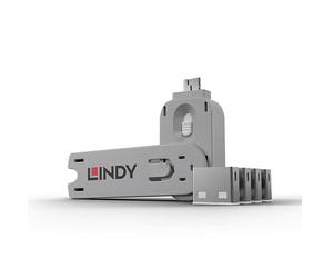 Bloqueador de puerto Lindy 40454 USB-A Kit 4 bloqueadores y 1 llave blanco ABS
