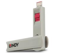 Bloqueador de puerto USB Tipo C - LINDY - Kit con llave y 4 cerraduras - Color rosa - Garantía de 2 años