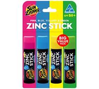Bloqueador Solar Sun Zapper Zinc - Pack Arcoiris (Rosa, Azul, Verde, Amarillo) Protector solar de colores - Muy alta protección solar SPF50+ UVA/UVB+ Sun Zapper Crema solar de alta protección UVA/UVB+