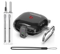 [Bloqueo de Seguridad] Funda Beats Fit Pro, Kit de Limpieza 3 en 1 para Apple Beats Fit Pro 2021, Accesorios Beats Fit Pro con Llavero antipérdida/Correa de muñeca de Silicona (Negro Transparente)