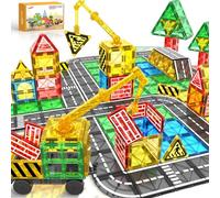 Bloques Construccion Magneticas Niños Carretera Grúa Juguetes para Niños Niñas 2 3 4 5 6 7 8+ Años Creativo Educativos Regalo Juegos con 2 Dinosaurios y 1 Coche Cumpleaños Nuevo Reyes Magos Navidad