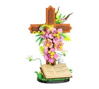 Bloques de construcción de ramo de flores de cruz cristiana - Modelo de tulipán sagrado para niños, regalo de bricolaje