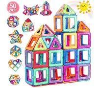 Bloques de Construcción Magnéticos 50PCS, Construcciones Magneticas Niños | 3D Juegos Magnéticos para Niños, Bloques Magneticos Imanes, Educativos Juguetes Niños de 3 4 5 6 7 8 Años