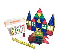 Bloques de construcción magnéticos │ 70 pzs: azulejos magnéticos XXL, ruedas de coche + caja fuerte de plástico de almacenamiento │Juego Educativo y creativo │ Gran regalo para niños mayores de 3 años