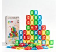 Bloques de construcción magnéticos con letras y números, juego de 40 bloques magnéticos transparentes, juguetes educativos para apilar y construir con caja de metal, juego a partir de 3 años