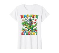 Bloques de Dinosaurios de Montar Robot para Estudiantes Dino-Mite Camiseta gráfica económica, Mujer, Blanco, L