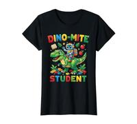 Bloques de Dinosaurios de Montar Robot para Estudiantes Dino-Mite Camiseta gráfica económica, Mujer, Negro, L