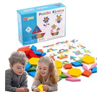 Bloques de Madera con Patrones, Tangram Formas geométricas para jardín de Infantes - Bloques de para Clases de Infancia, educación en casa y Viaje, Juguete de motricidad Fina