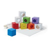 Bloques de madera de 9 piezas para actividades sensoriales PlanToys, juguete de aprendizaje y desarrollo (5531) | Fabricado de forma sostenible c