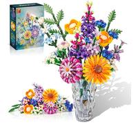 Bloques de sujeción de flores, 16 flores silvestres, juego de ramo de 1183 unidades, dalias decorativas, acianos, lavanda y gerbera, plantas decoración de habitación y regalo para mujeres, hombres