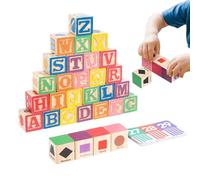 Bloques del alfabeto - Bloques de aprendizaje de 20 Cm, juguete educativo de madera, juego de apilamiento de animales que apoyan las habilidades de dígitos del alfabeto para niños pequeños