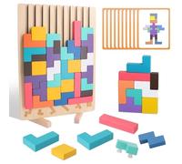 Bloques Geométricos Tetris, Tetris Puzzle 3D Madera, Juego Rompecabezas con 42 Colorido Bloques Geométricos y 10 Tarjetas, Juguetes Montessori Niños 3 4 5 6 Años,Cerebro Juguete, Stem Educativo Regalo