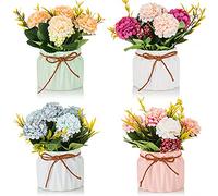 BLOSMON Pequeñas Flores Artificiales en florero 4 Pcs Flores Falsas para Mesa de Comedor Floral con Jarrones Accesorios de Baño Decoración de Escritorio de Oficina Ramo de Hortensias de Seda