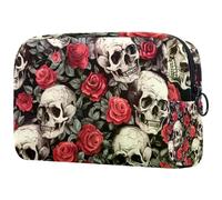 Blossom Rose Dead Skull - Neceser de viaje para mujer, bolsa organizadora de maquillaje grande con cremallera, multicolor, 18.5x7.5x13cm/7.3x3x5.1in, Neceser