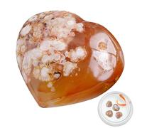 Blossoms de cerezo natural ágata - Crim de palma cardíaca, de bolsillo curado | Blossom ágata Hand tallado Collectiblle, Cherry Pattern Decorative Pilet for Tabletop, Meditation, G