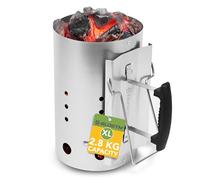 BLOSTM Chimenea para Encender Barbacoa - Extra Grande Encendedor Barbacoa Arranque Rápido, de Acero Galvanizado, con Asas de Seguridad Aisladas Térmicamente para Carbón, Madera en Trozos, Briquetas