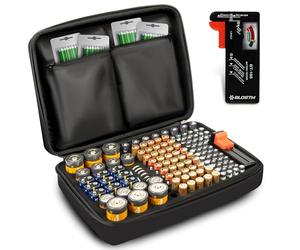 BLOSTM Estuche Organizador de Pilas - Portapilas para 140 Pilas AAA, AA, 9 V, C, D y de botón. Estuche Grande para Guardar Pilas con comprobador de Pilas BT-168 (Pilas no Incluidas)