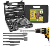 BLOSTM Juego de brocas SDS Plus de 17 piezas - Brocas de cincel SDS y brocas de martillo con estuche de almacenamiento compacto para hormigón, baldosas, ladrillos y más