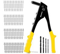 BLOSTM Kit de pistola de remache pop, 100 remaches en 4 tamaños (2,4 mm, 3,2 mm, 4 mm, 4,8 mm), 4 piezas nasales de remache, 4 brocas, remachadora manual para metal, plástico, reparación de