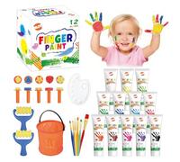 BLOT Pintura de Dedos para Niños Pequeños, Set de Pinturas de Dedos Lavables para Niños, 12 Colores (36ml cada uno), Incluye 7 Herramientas de Esponja, 6 Pinceles, Paleta y Cubo, A partir de 3 años