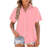 Blouses for Women Casual Down Shirts Short Sleeve Cotton Linen Shirt Plus Size Comfy Summer Tops Blusa Mujer Azul, Rosa., XL
