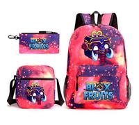 Bloxs Fruits Mochila infantil de 3 piezas de 17 pulgadas + cartera + estuche para bolígrafos, portátil de 16 pulgadas, adecuada para la escuela diaria y uso al aire libre, A2., L