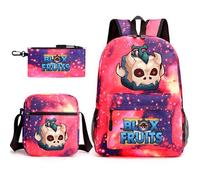 Bloxs Fruits - Mochila ligera y duradera para niños, 3 piezas, bolsa para libros de 17 pulgadas + bolsa + estuche para bolígrafos para uso diario escolar y al aire libre, A2., L