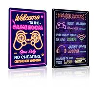 BLPRKOT 2 Piezas Cartel de Metal con Efecto Neón, Decoración Gaming para Habitación,Letrero Neon para Setup Gamer, Bar y Fiestas,Ideal para Gamers y Adolescentes,Imitación Luz Neón para Deko de Cuarto