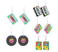 BLPRKOT 5 Piezas Pendientes Vintage Radio Cassette Cinta, Pendientes Retro 80s 90s, Pendientes Acrílico Divertido, Joyería Para Mujeres Niñas,Regalos Nostálgicos,Regalos Fiesta,Estilo Neon Anos 80/90