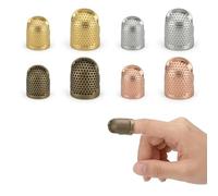 BLPRKOT 8 Piezas dedales de costura, protectores de dedos de metal plateado para coser, almohadillas ajustables para la punta de los dedos, accesorios de costura para proyectos domésticos (2 tamaños)