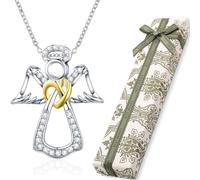 BLPRKOT Cadena de ángel de la guarda de plata de ley 925, colgante de ángel con cristales, bautizo, comunión, regalos de cumpleaños para niñas y niños（Con caja de regalo