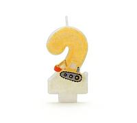 BLPRKOT Vela de Cumpleaños Temática de Construcción, Decoraciones para Tarta de Cumpleaños de Construcción, Vela Número 2, Vela de Cumpleaños para Suministros de Decoración