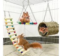 BLSMU Hamaca de Paja Natural Hecha a Mano, Hamaca de Madera, Puente de Columpio Escalera Escalera Escalera Escalada Jaula decoración para pájaros, Ratas, hámster, cobaya, Chinchilla Ardilla