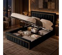 BLSYHDH - Cama de maletero de 140 x 200, cama acolchada hidráulica con baúl de cama doble con almacenamiento de cama con cabezal y somier de láminas (negro+franela, 140 x 200)