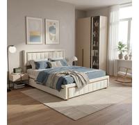 BLSYHDH - Cama de maletero de 140 x 200, cama acolchada hidráulica con baúl de cama doble con almacenamiento de cama con cabezal y somier de láminas (blanco roto+franela-A, 140 x 200)